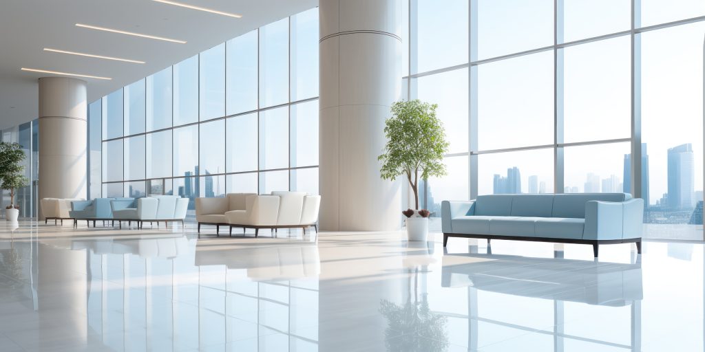 modern lobby shines with window tinting